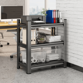 3 Tier Metal Shelf, 31.50 Inch High Freestanding Shelf, Adjustable Divider Unit, Suitable for Home, Office, Den, Kitchen, Living Room, etc., Blac