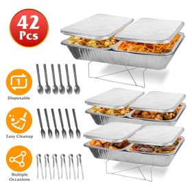 Set of 42Pcs Disposable Chafing Dish Buffet Set Chafing Servers with Covers Spoons Forks Tongs Full-Size Pans Food Warmers for Parties Events Cat